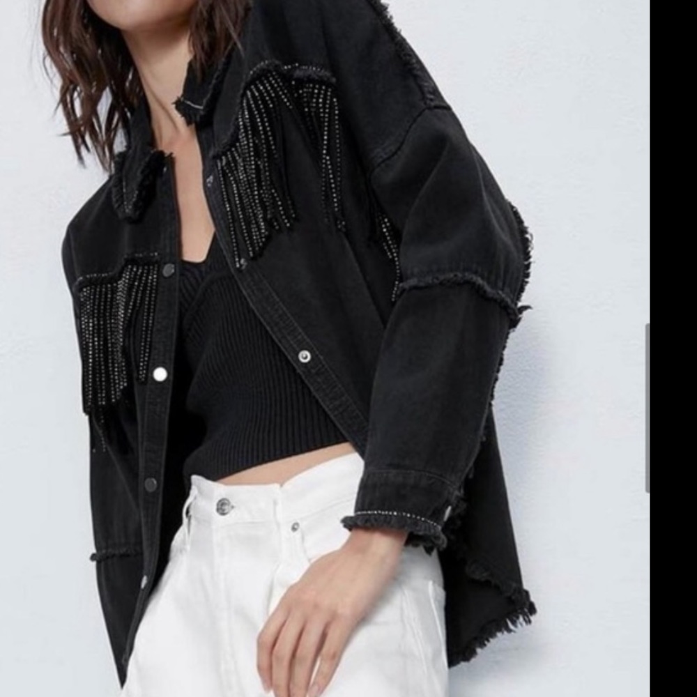 Zara denim jacket with fringe, size M - Picture 3 of 9